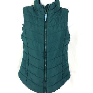 Aeropostale Puffer Vest Womens SP  Dark Green Quilted Full Zip Mock Neck Pockets